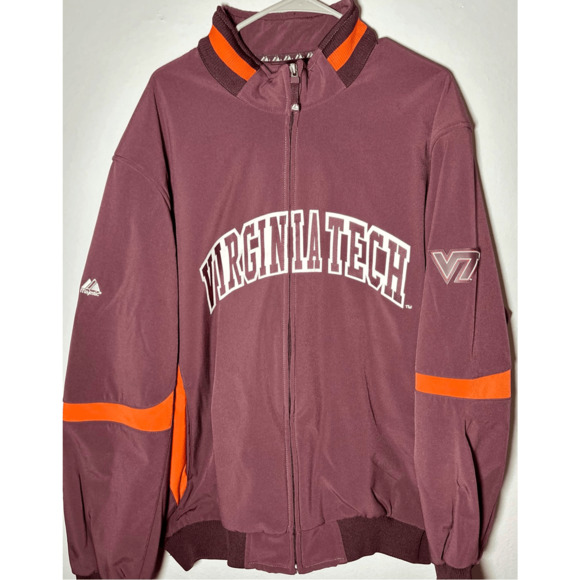 Virginia Tech Hokies Majestic NCAA Full Zip Maroon Sewn On Jacket Sz 2XL - Picture 2 of 11